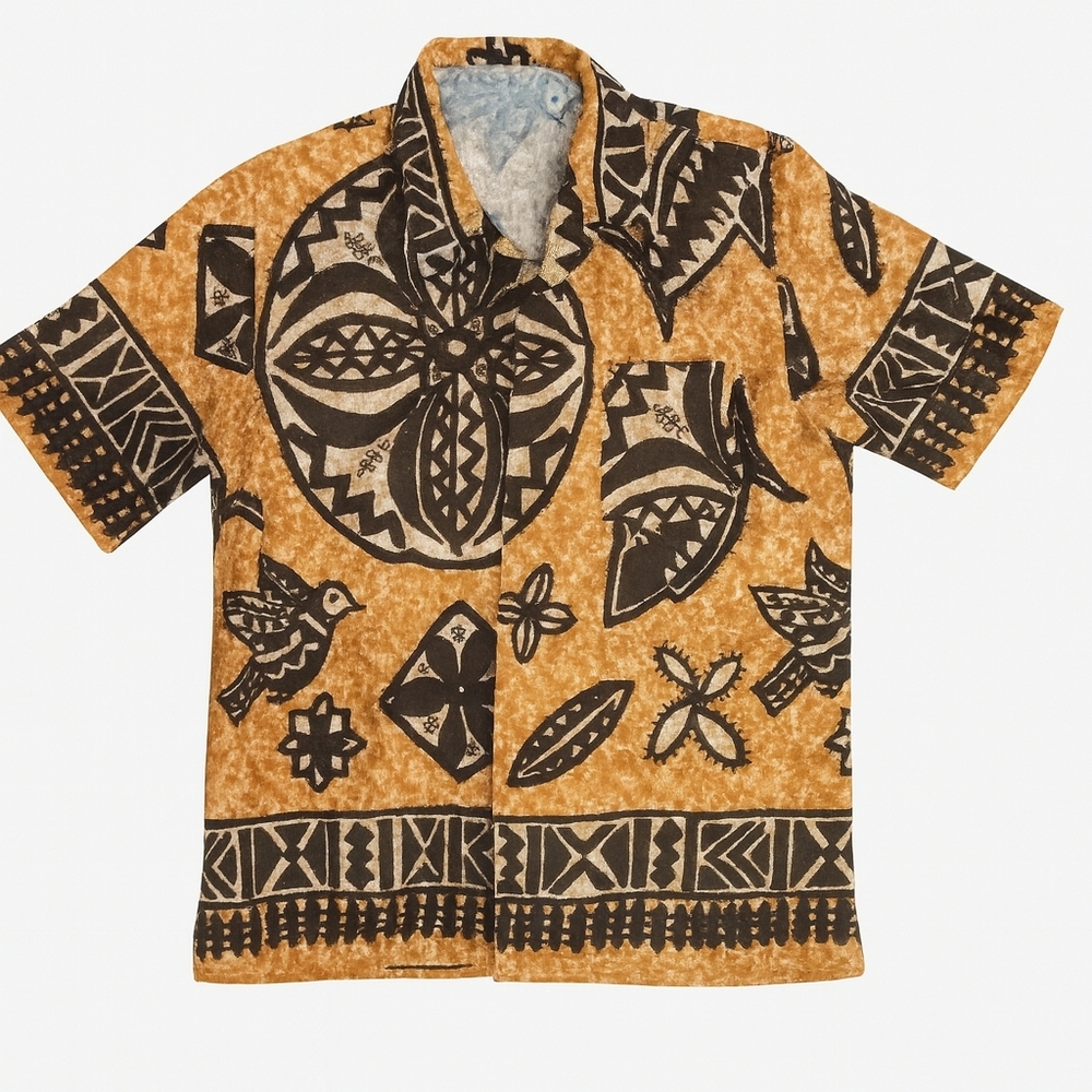 Men's Casual Button Down Tiki Shirt - Tribal pattern,  Vtg